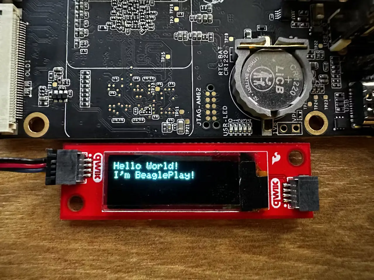 BeaglePlay QWIIC OLED HelloWorld.py Output